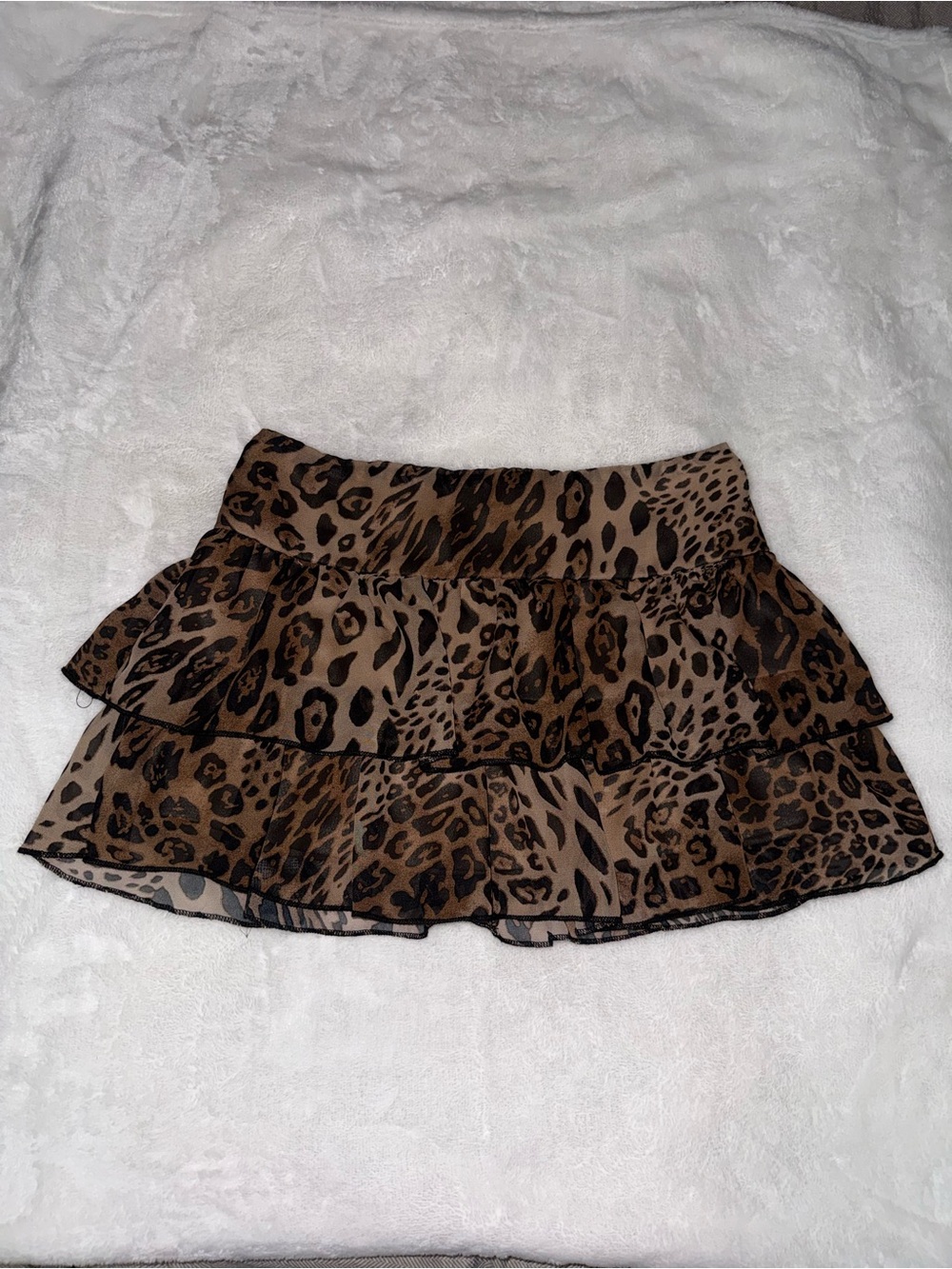 La Hearts Brown Leopard Print Tiered Skater Mini Skirt